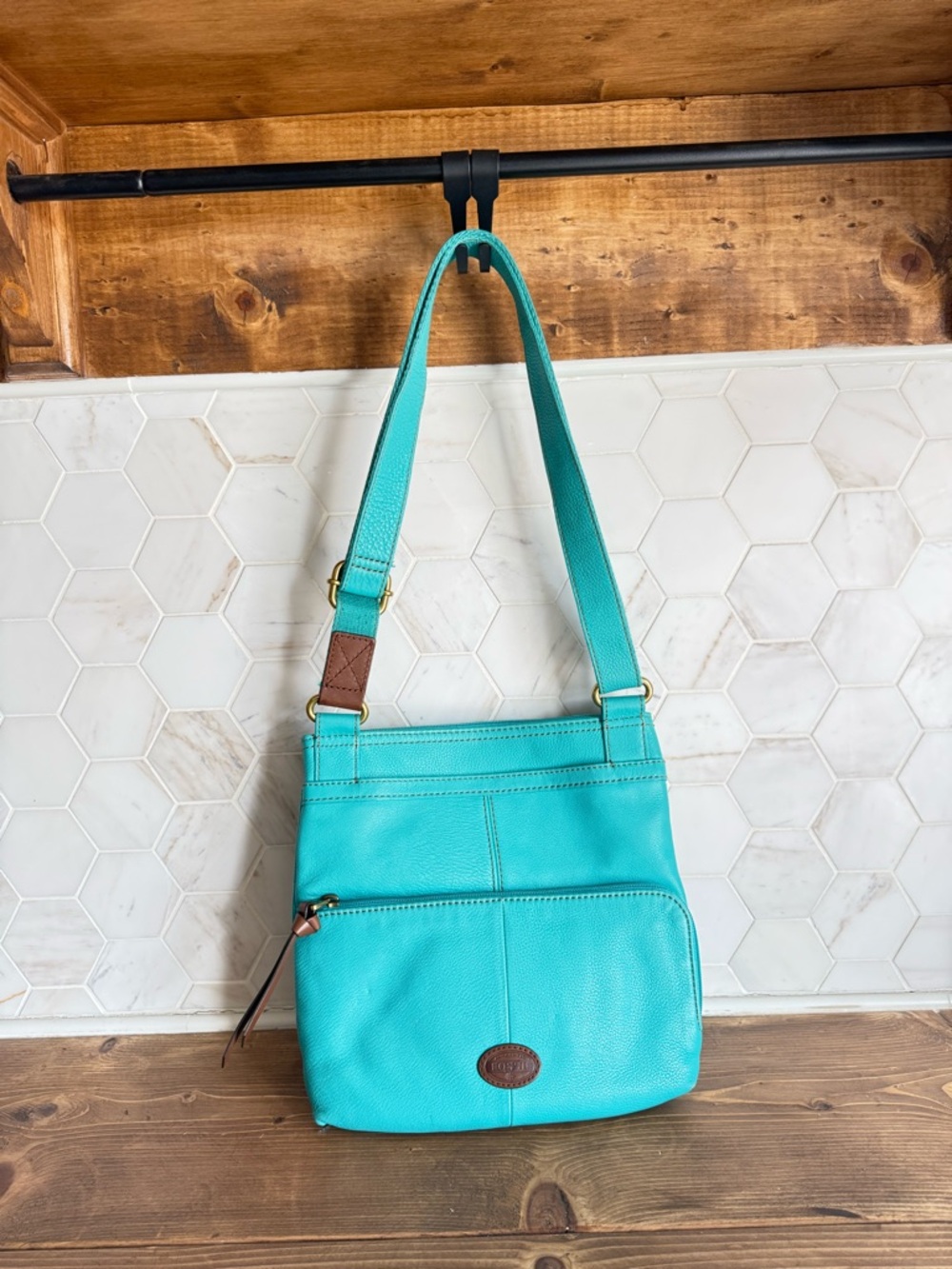 Fossil Turquoise Leather Crossbody Bag